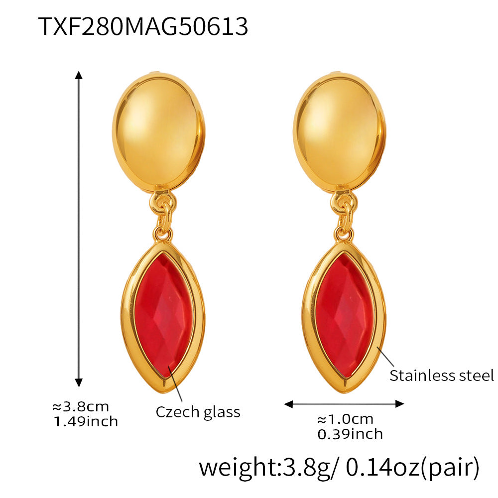 Wholesale Stainless Steel Eye Drop Earrings with Real Gold Plating Fashion Jewelry in Multiple Glass Colors