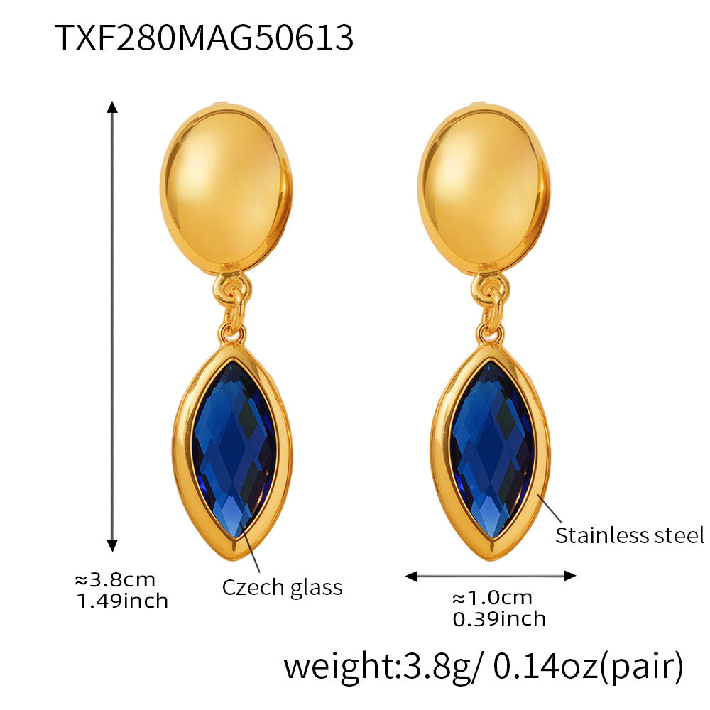 Wholesale Stainless Steel Eye Drop Earrings with Real Gold Plating Fashion Jewelry in Multiple Glass Colors