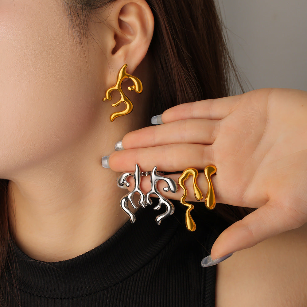 Vintage Geometric Romantic 18K Gold Plated Stainless Steel Stud Earrings Party Cute Ethnic Classic Gift