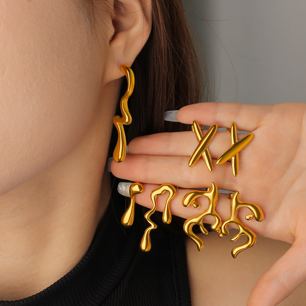 Vintage Geometric Romantic 18K Gold Plated Stainless Steel Stud Earrings Party Cute Ethnic Classic Gift