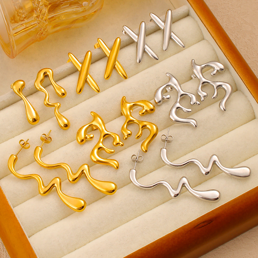 Vintage Geometric Romantic 18K Gold Plated Stainless Steel Stud Earrings Party Cute Ethnic Classic Gift
