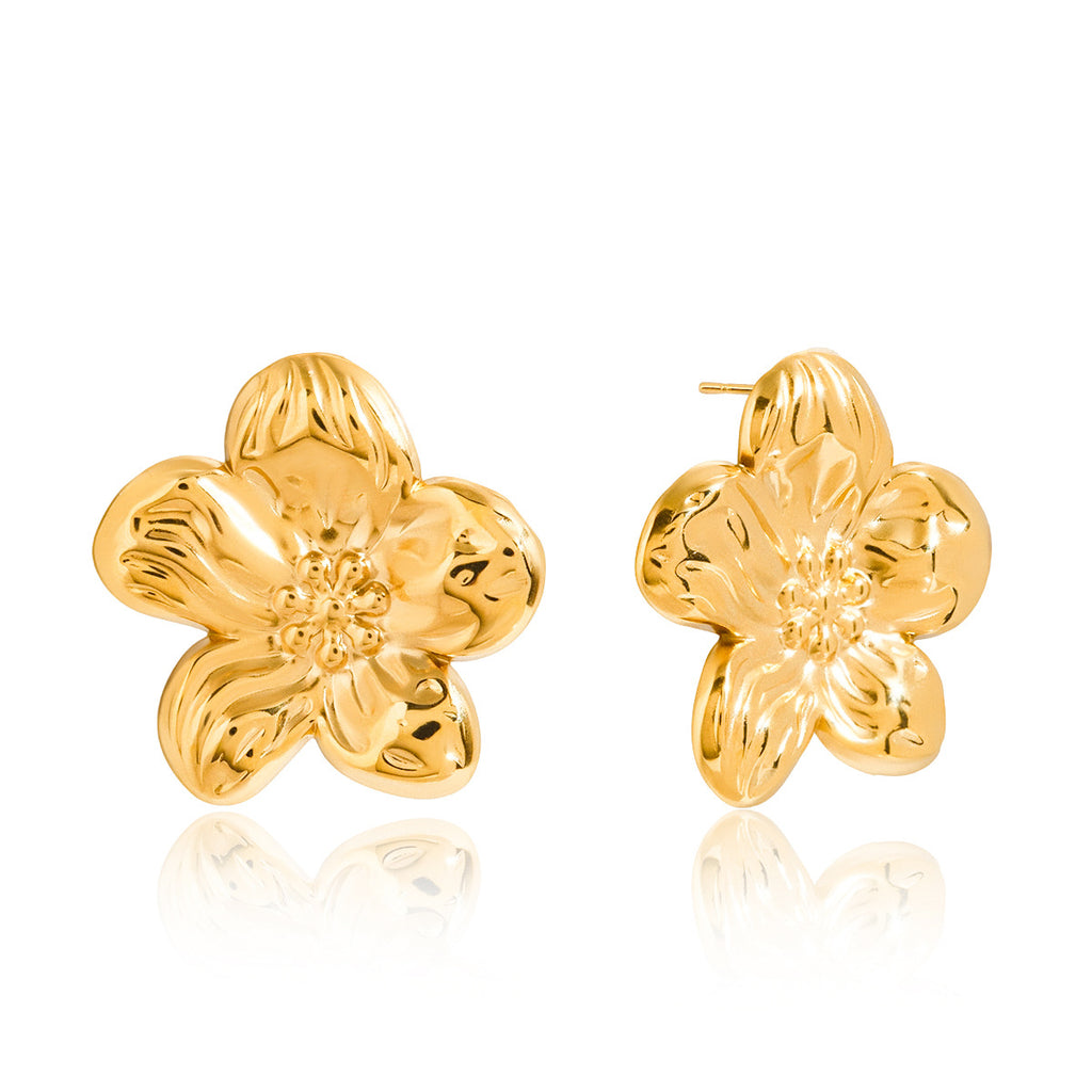 Customizable Stainless Steel Stud Earrings in Romantic Flower Shape 18K Gold PVD Plated Trendy Fashion Accessory for Parties