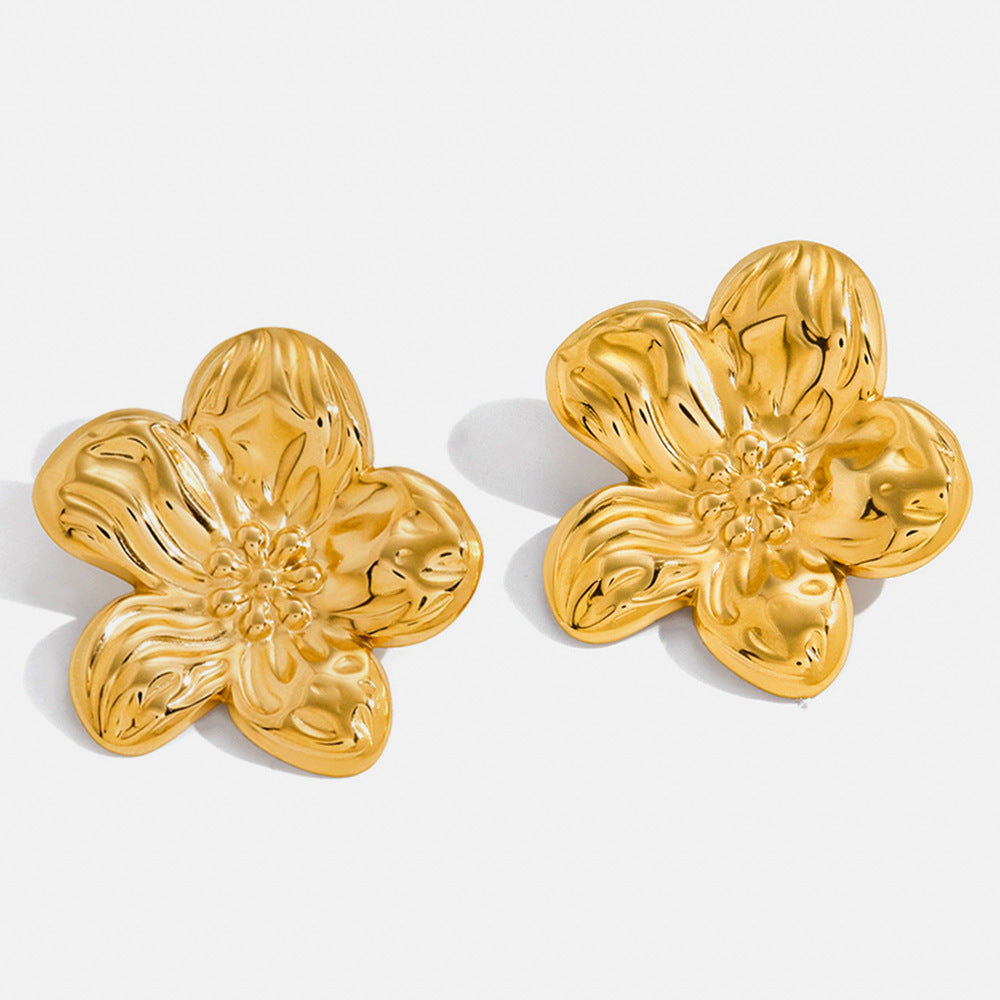 Customizable Stainless Steel Stud Earrings in Romantic Flower Shape 18K Gold PVD Plated Trendy Fashion Accessory for Parties