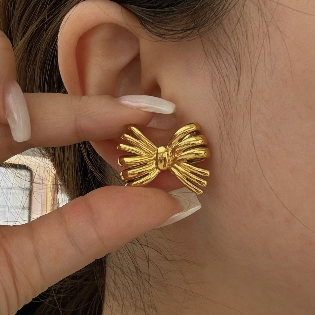 Customizable Real Gold Plated Stainless Steel Stud Earrings Unique Bow Design Trendy Jewelry for Women for Parties
