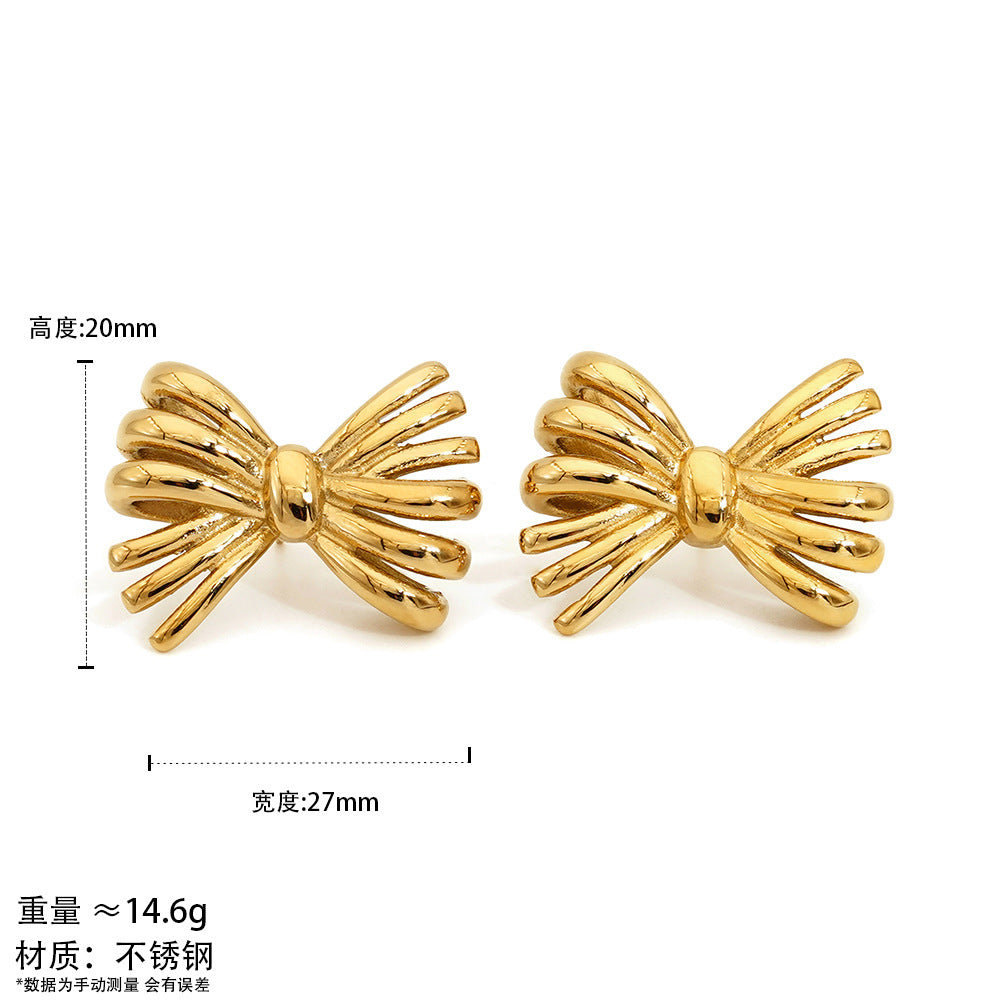 Customizable Real Gold Plated Stainless Steel Stud Earrings Unique Bow Design Trendy Jewelry for Women for Parties