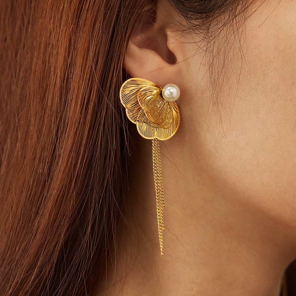 Wholesale Real Gold Plated Stainless Steel Drop Earrings Fashion Jewelry for Brides Waterproof