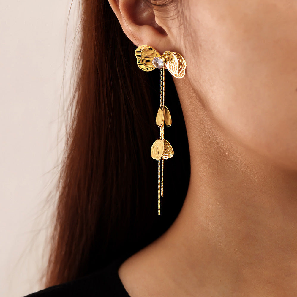 Wholesale Real Gold Plated Stainless Steel Drop Earrings Fashion Jewelry for Brides Waterproof