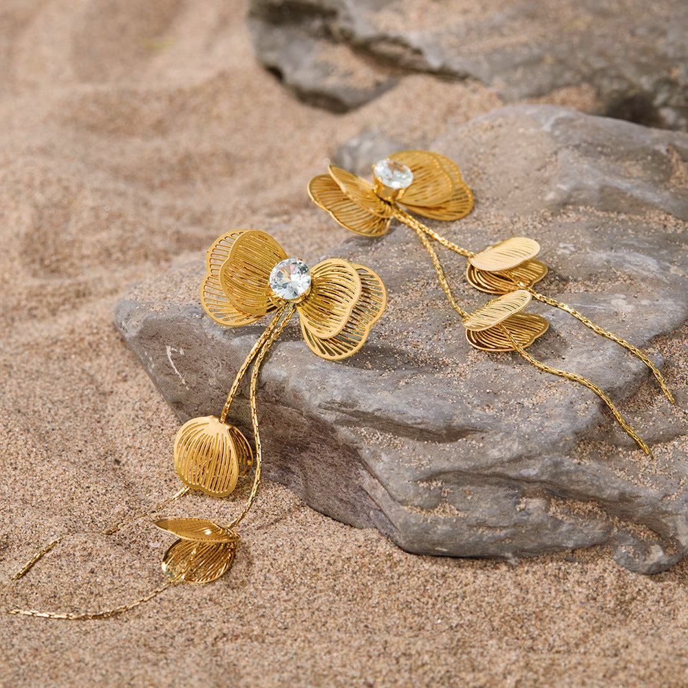 Wholesale Real Gold Plated Stainless Steel Drop Earrings Fashion Jewelry for Brides Waterproof