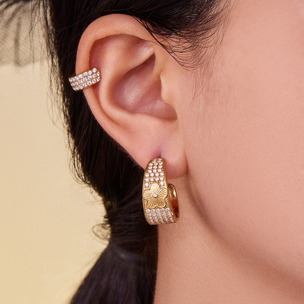 Wholesale 18K Gold Plated Stainless Steel Zirconia Hoop Earrings Waterproof Geometric Designs Trendy Jewelry for Parties