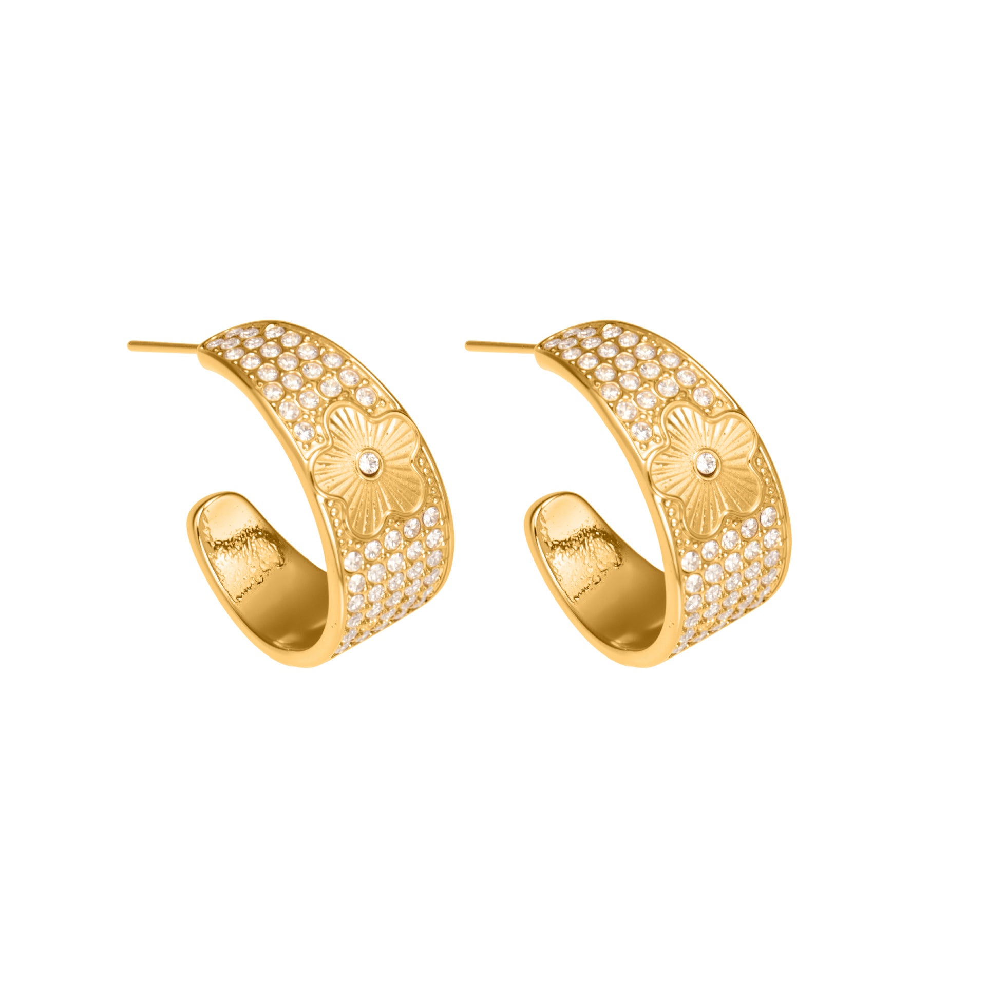 Wholesale 18K Gold Plated Stainless Steel Zirconia Hoop Earrings Waterproof Geometric Designs Trendy Jewelry for Parties