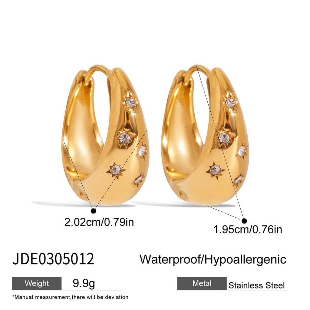 Trendy 18K Gold Plated White Zircon Hoop Earrings Stainless Steel Fine Jewelry Engagement Religious Style for Parties