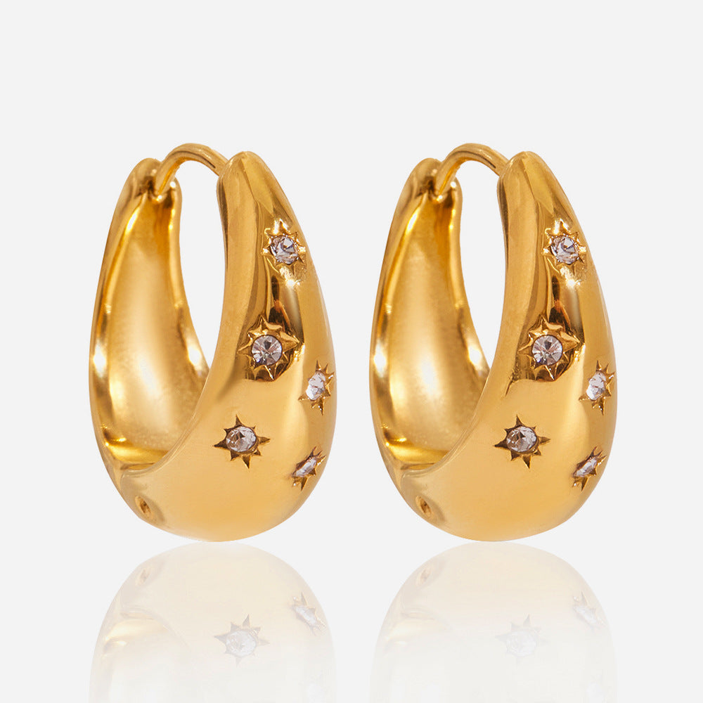 Trendy 18K Gold Plated White Zircon Hoop Earrings Stainless Steel Fine Jewelry Engagement Religious Style for Parties