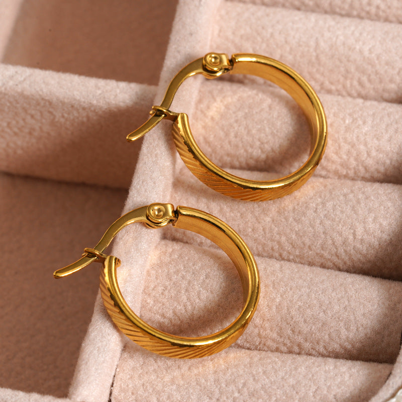 Factory Wholesale True Gold PVD Plated Stainless Steel Fashion Jewelry Hoop Earrings Low MOQ Factory Directly Source