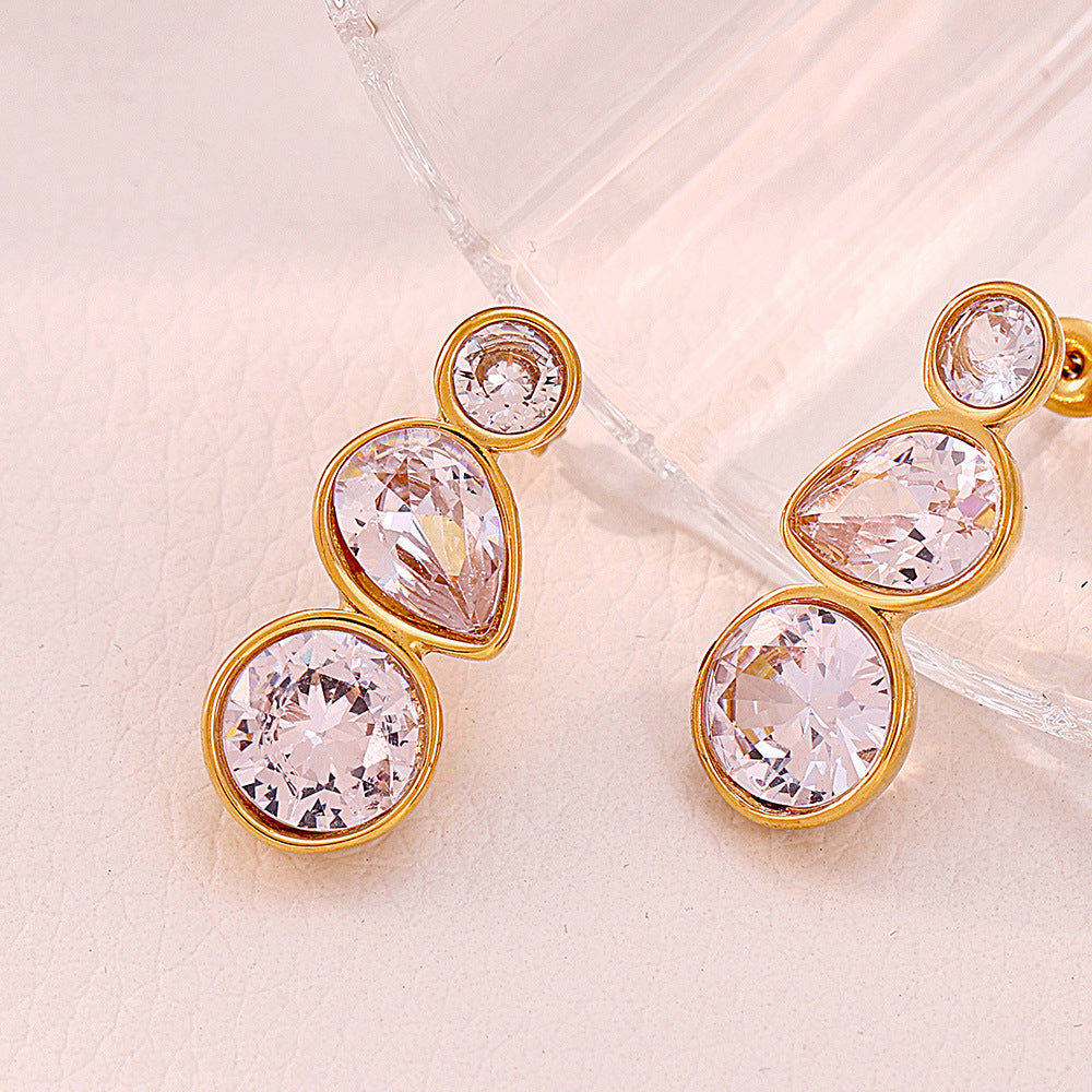 Wholesale Vintage Fashion Accessory White Zircon Drop Earrings Waterproof Stainless Steel 18K Gold Plating for Party Occasions