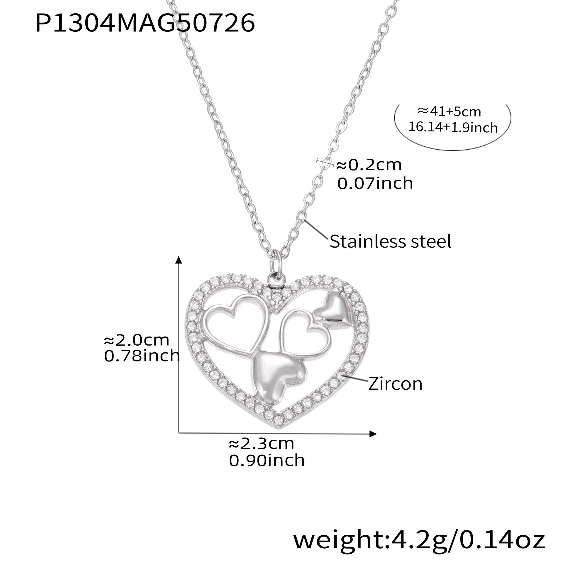 Real Gold PVD Plated Stainless Steel Heart Pendant Necklace with White Zircons Best Gift for Women's Party Link Chain