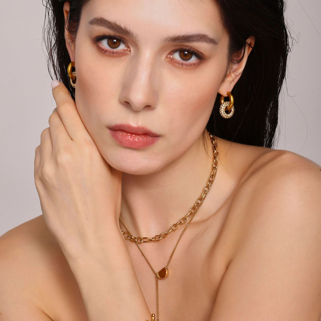 18K Real Gold PVD Plated Zircon Hoop Earrings Stainless Steel Hypoallergenic DIY Trendy Dangle Earings for Parties Perfect Pearl