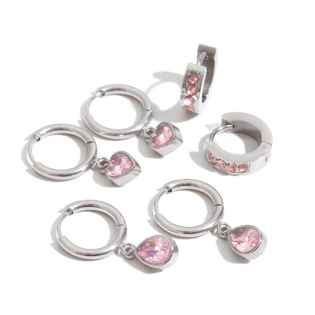 Trendy pink Zircon Drop Hypoallergenic Earrings for Women 18k Gold PVD Stainless Steel Zircon Earrings