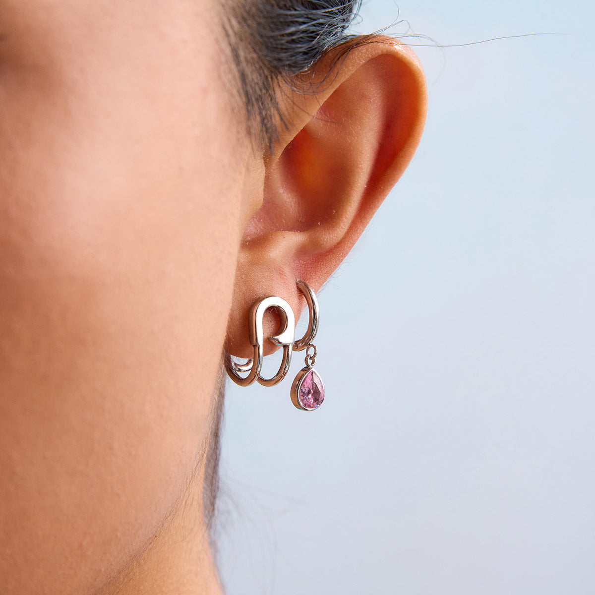 Trendy pink Zircon Drop Hypoallergenic Earrings for Women 18k Gold PVD Stainless Steel Zircon Earrings