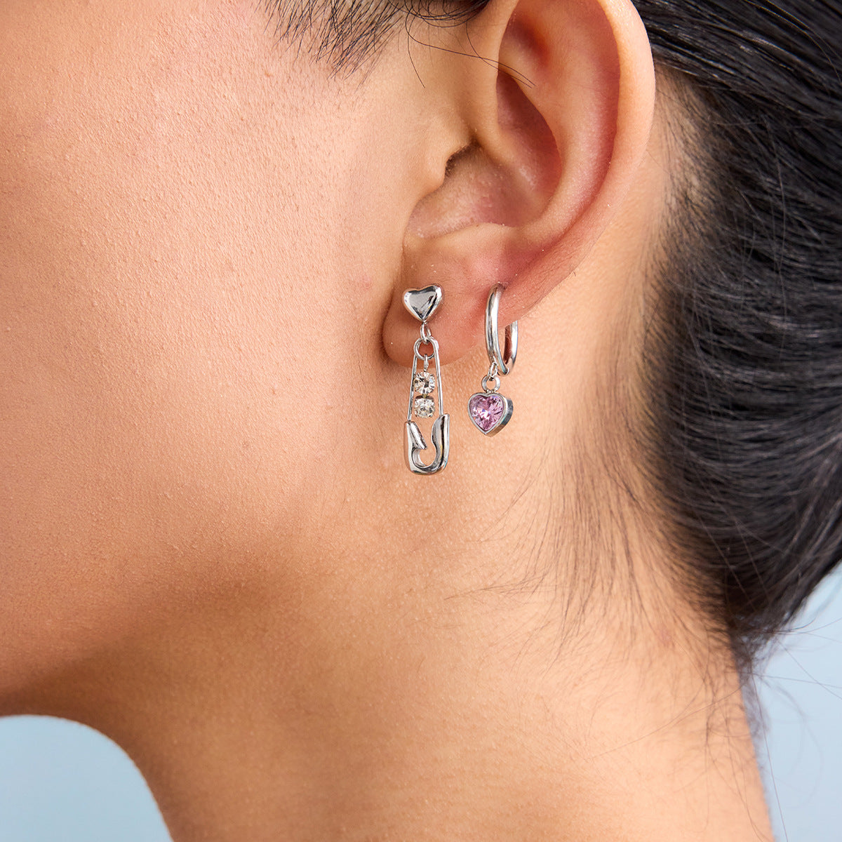 Trendy pink Zircon Drop Hypoallergenic Earrings for Women 18k Gold PVD Stainless Steel Zircon Earrings