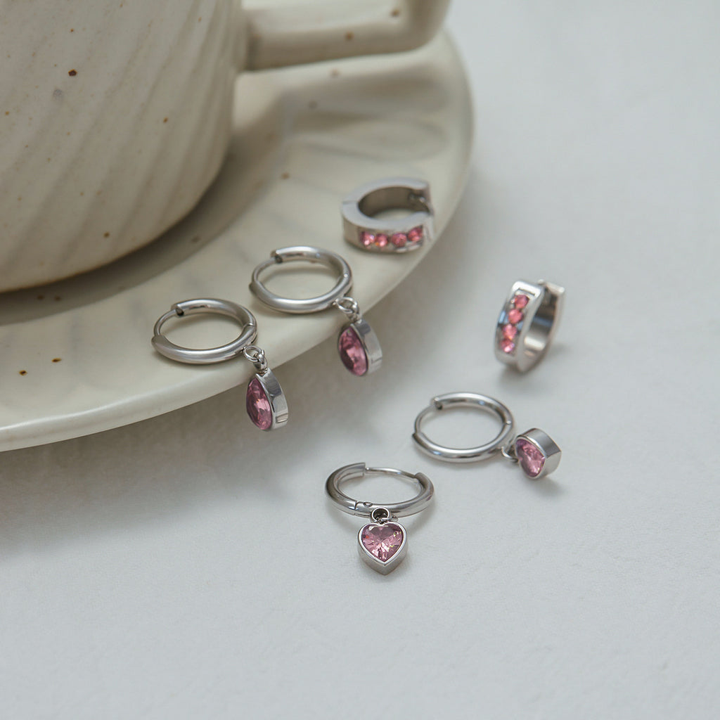 Trendy pink Zircon Drop Hypoallergenic Earrings for Women 18k Gold PVD Stainless Steel Zircon Earrings