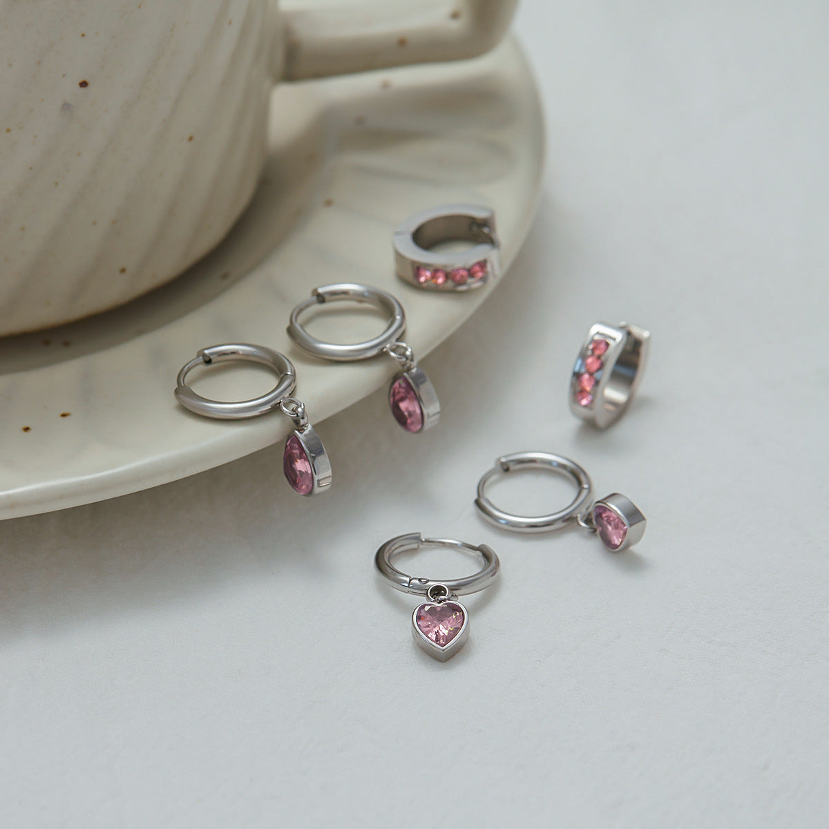 Trendy pink Zircon Drop Hypoallergenic Earrings for Women 18k Gold PVD Stainless Steel Zircon Earrings