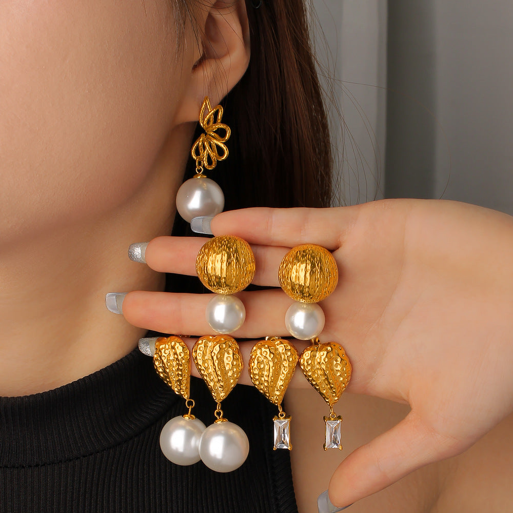 Factory Wholesale Trendy drop Earrings with Pearl Stainless Steel 18K Gold Plated for Women's Party Fashion Jewelry