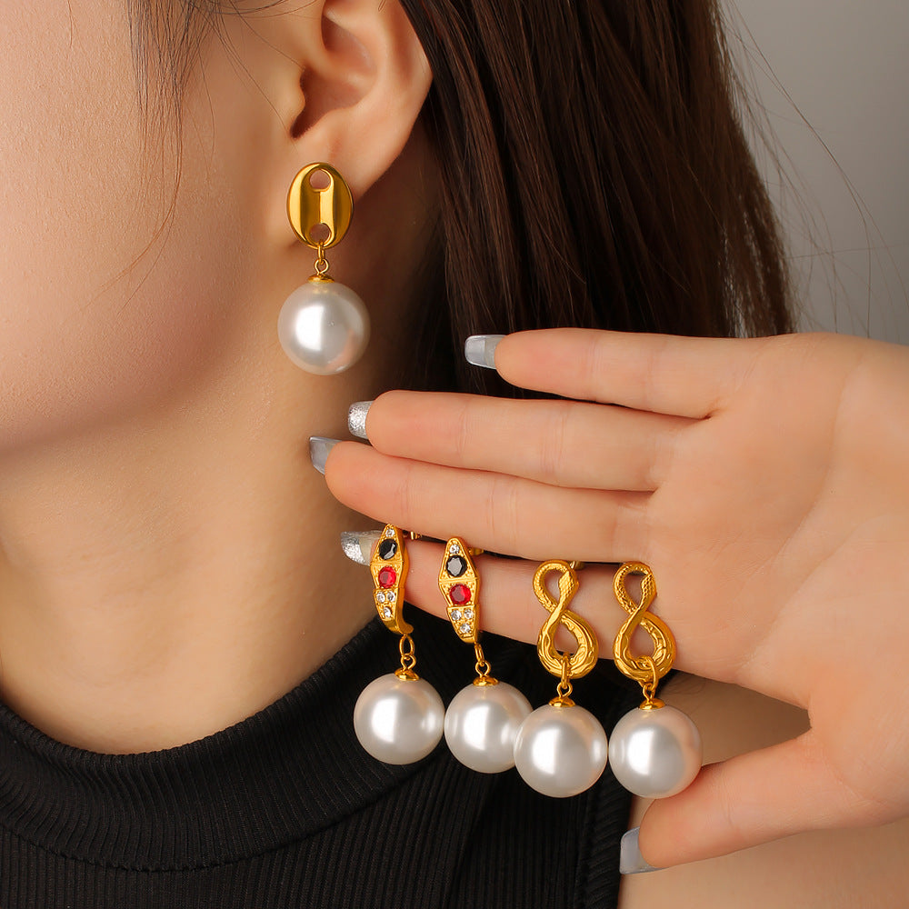 Factory Wholesale Trendy drop Earrings with Pearl Stainless Steel 18K Gold Plated for Women's Party Fashion Jewelry