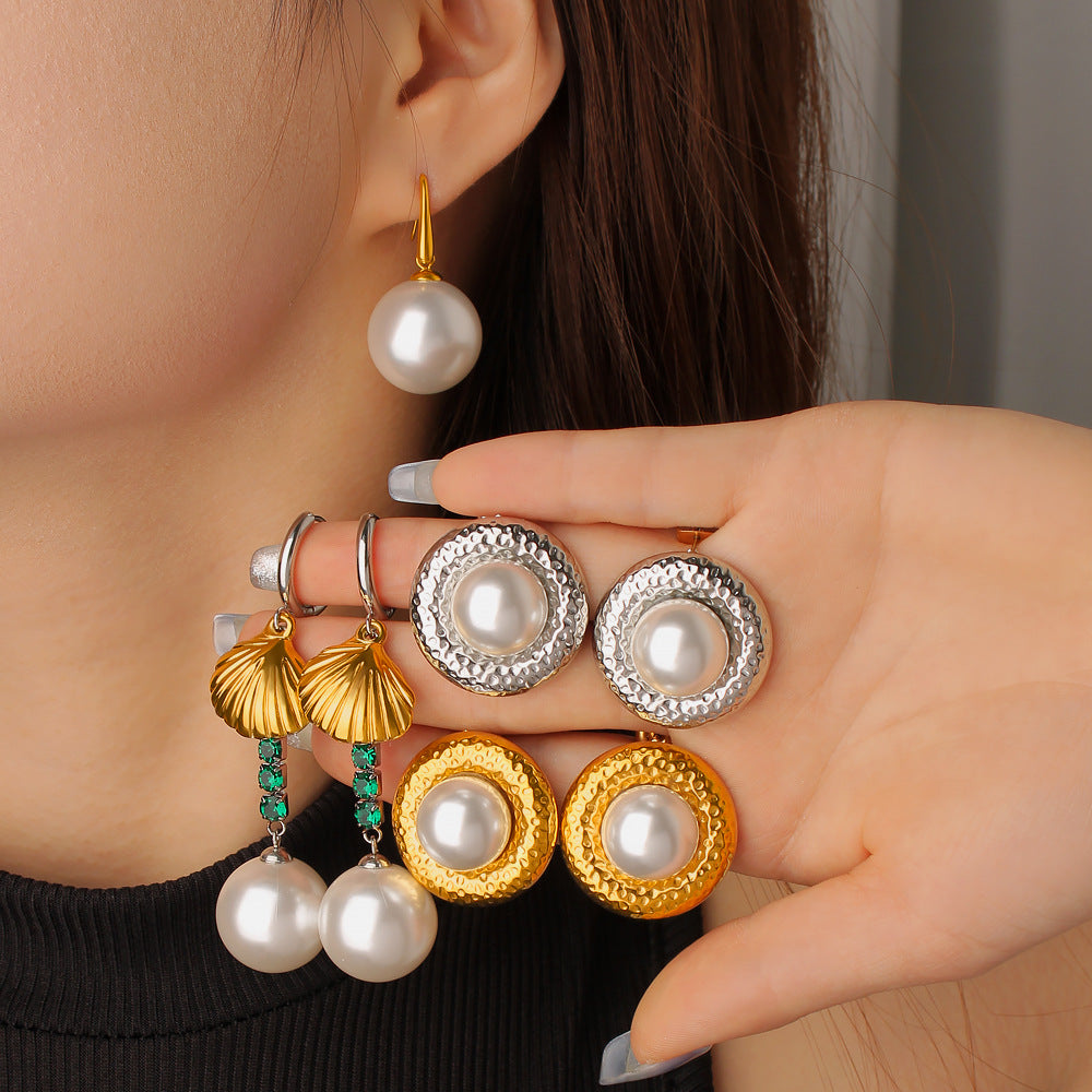 Factory Wholesale Trendy drop Earrings with Pearl Stainless Steel 18K Gold Plated for Women's Party Fashion Jewelry