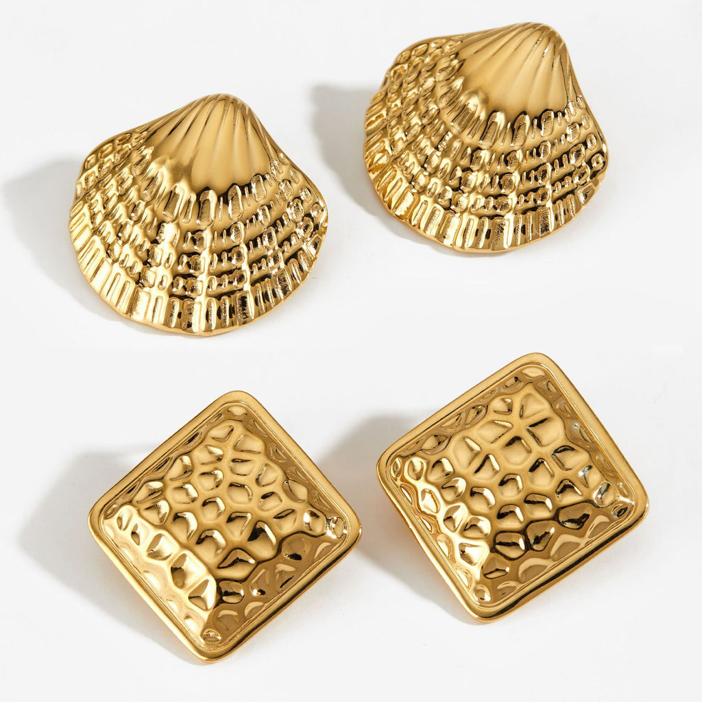 Customizable 18K Real Gold Plated Chunky Stud Earrings for Women Trendy Sea Animal Elements Design for Parties