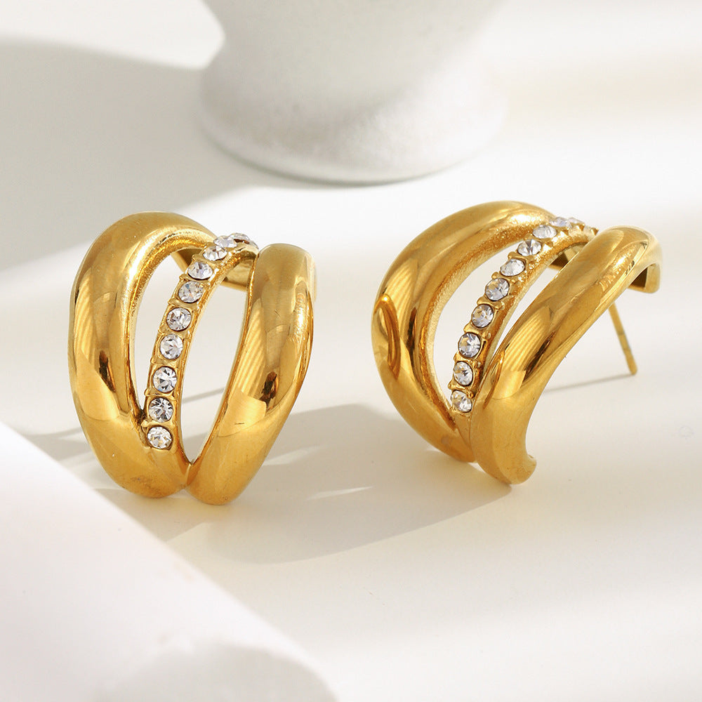 Customizable Real Gold-Plated Stainless Steel Zirconia Stud Earrings Trendy Cute Fashion Accessory for Girls Perfect Gift