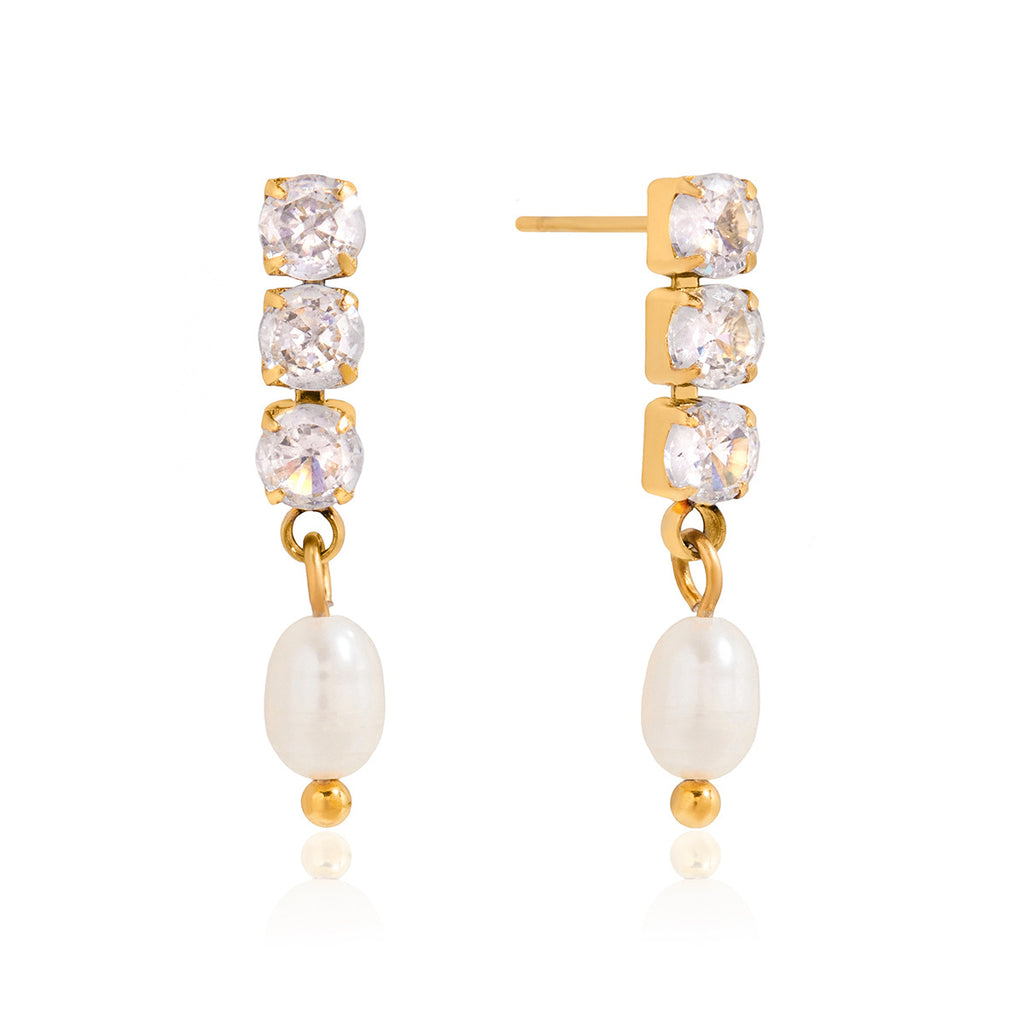 Customizable 18K Gold PVD Pendant Earrings Trendy Vintage Stainless Steel Jewelry with Pearls Zircons for Girls' Parties