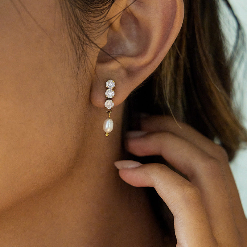 Customizable 18K Gold PVD Pendant Earrings Trendy Vintage Stainless Steel Jewelry with Pearls Zircons for Girls' Parties