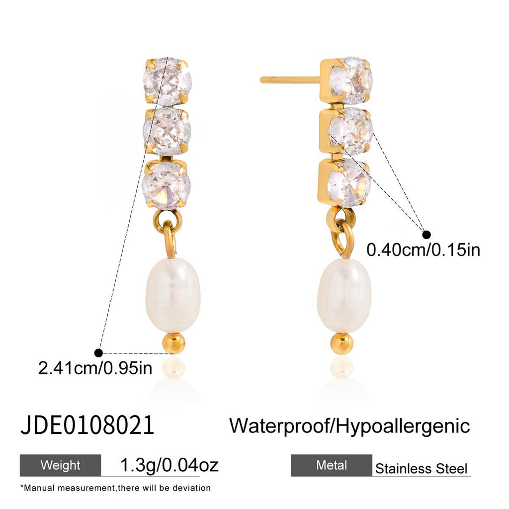 Customizable 18K Gold PVD Pendant Earrings Trendy Vintage Stainless Steel Jewelry with Pearls Zircons for Girls' Parties