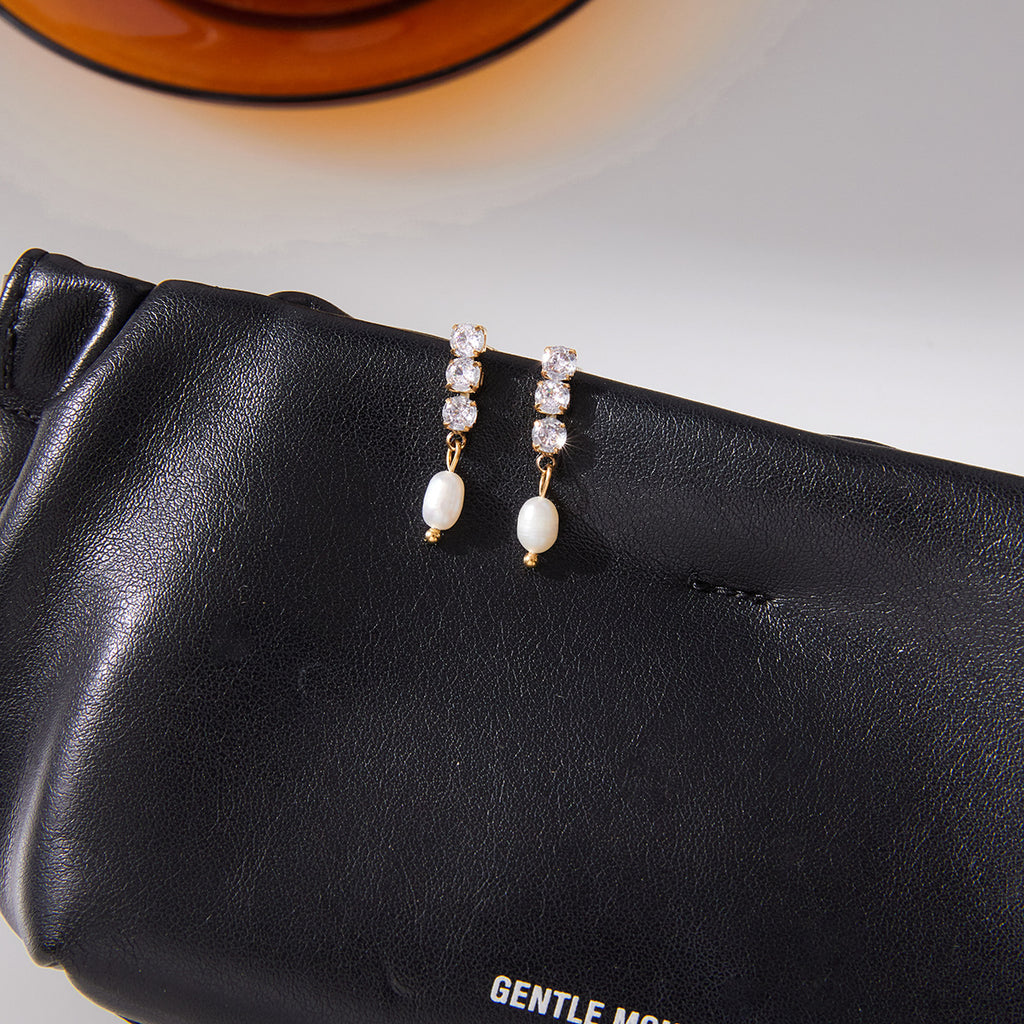 Customizable 18K Gold PVD Pendant Earrings Trendy Vintage Stainless Steel Jewelry with Pearls Zircons for Girls' Parties