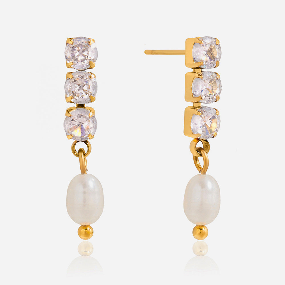 Customizable 18K Gold PVD Pendant Earrings Trendy Vintage Stainless Steel Jewelry with Pearls Zircons for Girls' Parties