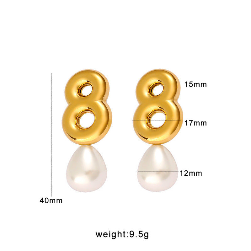Huggie Drop Earrings 18K Gold Plated Stainless Steel Volcano Lava Pearl Pendant Women's Anniversary Trendy