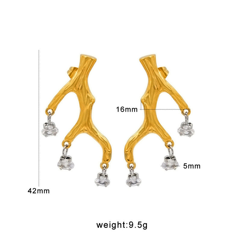 Huggie Drop Earrings 18K Gold Plated Stainless Steel Volcano Lava Pearl Pendant Women's Anniversary Trendy