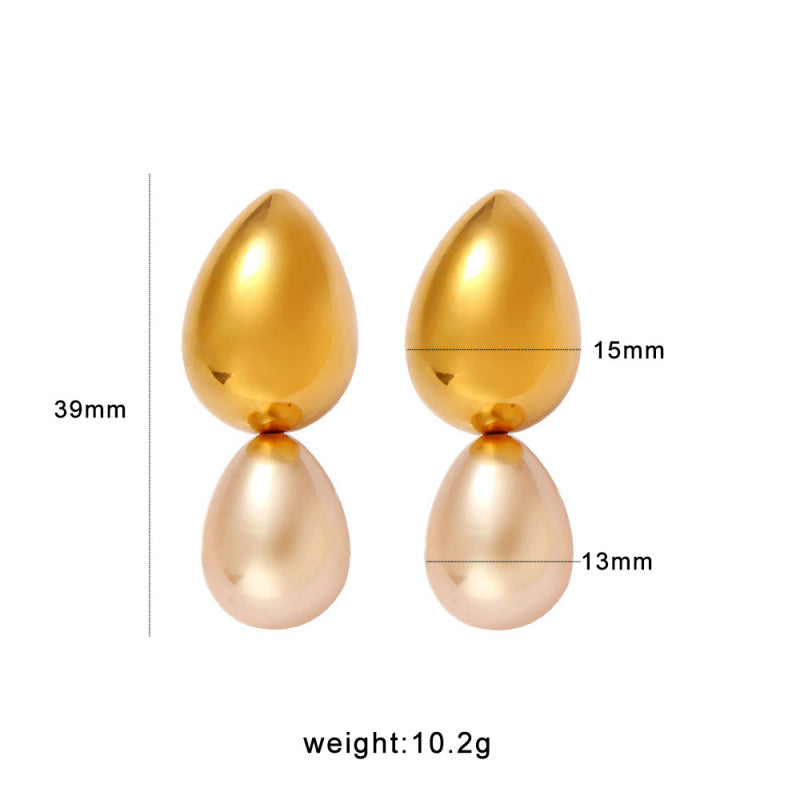 Huggie Drop Earrings 18K Gold Plated Stainless Steel Volcano Lava Pearl Pendant Women's Anniversary Trendy