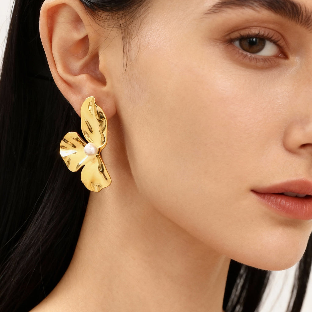 Wholesale Luxury Custom 18K True Gold Silver Plated Women's Stainless Steel Earrings Trendy Chunky Stud for Parties