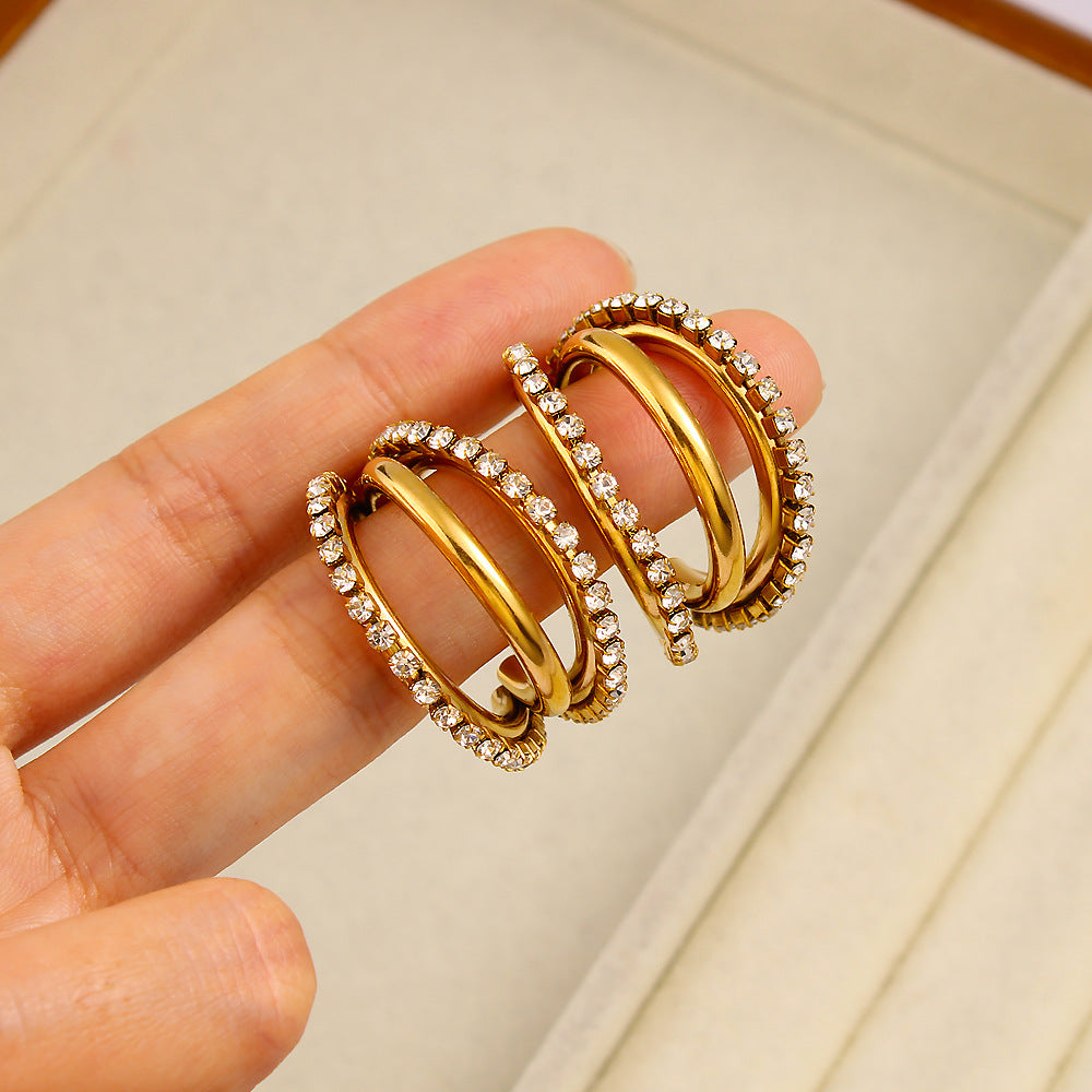 18K Gold PVD Plated Stainless Steel Waterproof Hypoallergenic White Zirconia Stud Earrings Trendy Fashion Tarnish-Free