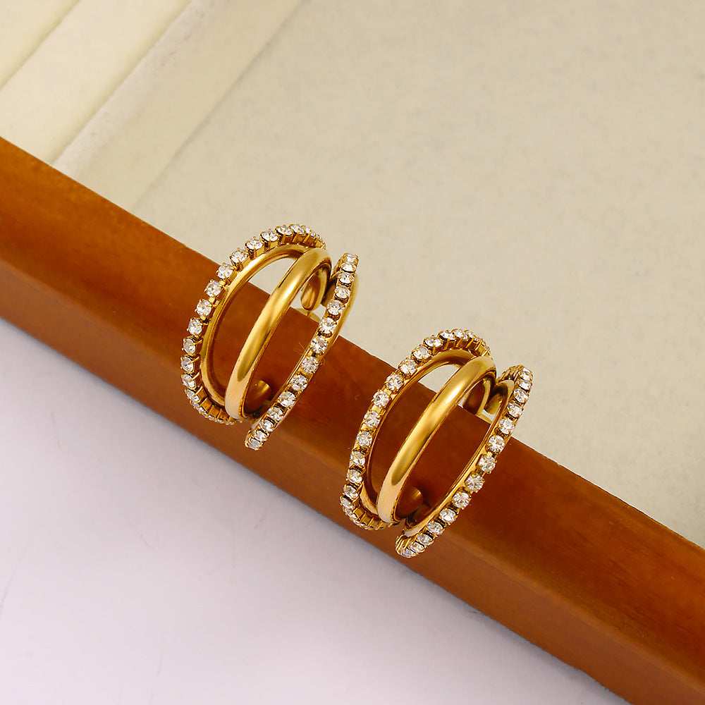 18K Gold PVD Plated Stainless Steel Waterproof Hypoallergenic White Zirconia Stud Earrings Trendy Fashion Tarnish-Free