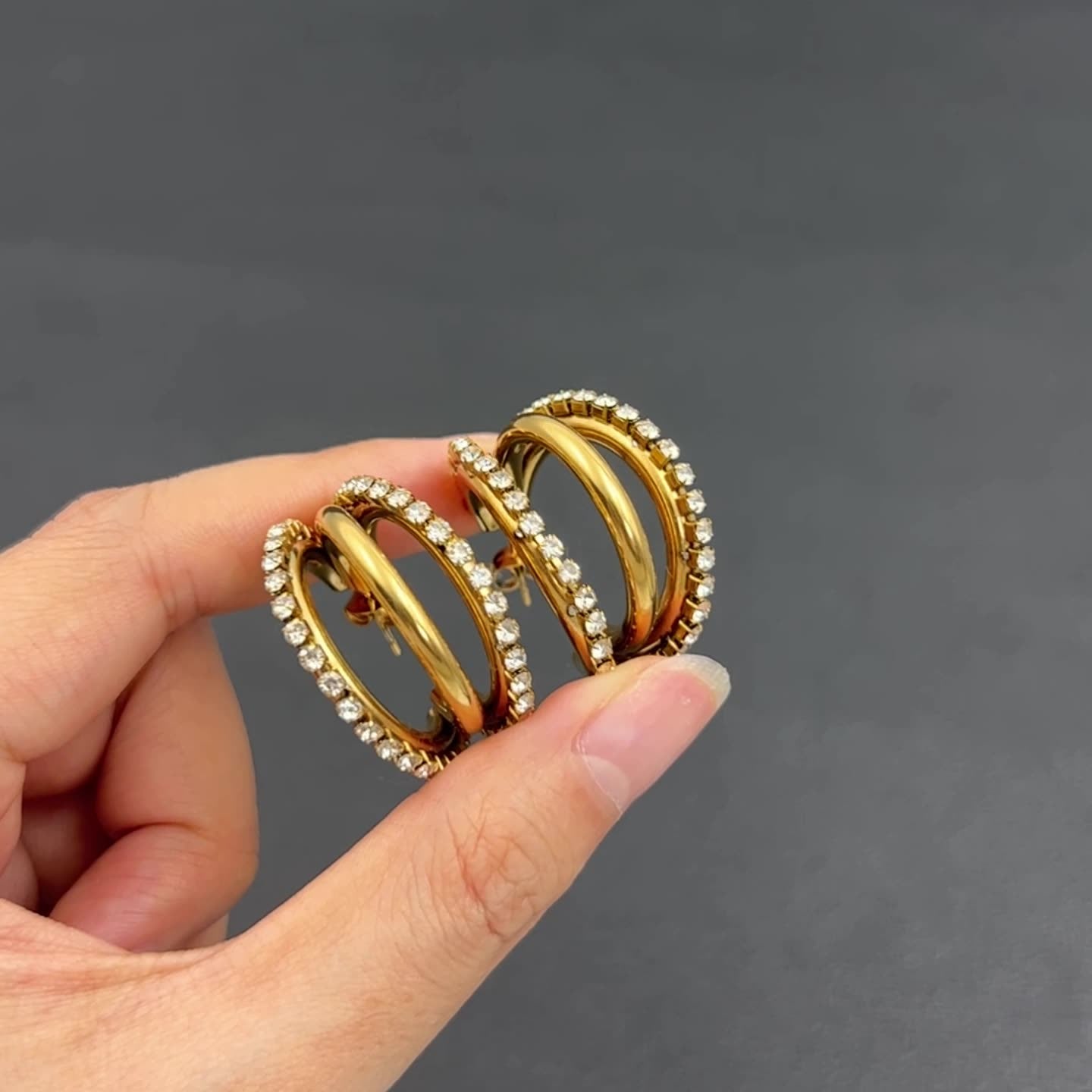 18K Gold PVD Plated Stainless Steel Waterproof Hypoallergenic White Zirconia Stud Earrings Trendy Fashion Tarnish-Free