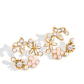 Flower Stud Earrings for Party Real Gold Plating Waterproof Stainless Steel Jewelry Zircon Bohemian Trendy Brides' Shell Design