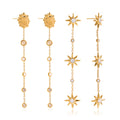 Customizable 18K Gold PVD Plated Stainless Steel Long Drop Earrings White Zircons Trendy Party Style Featuring Sun Face Design