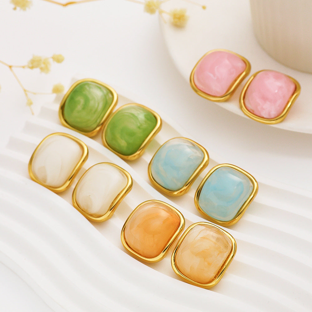 Custom Stainless Steel Stud Earrings Gold Plated Drop Earrings Multiple Designs Color Enamel Customizable Oil Dripping Studs