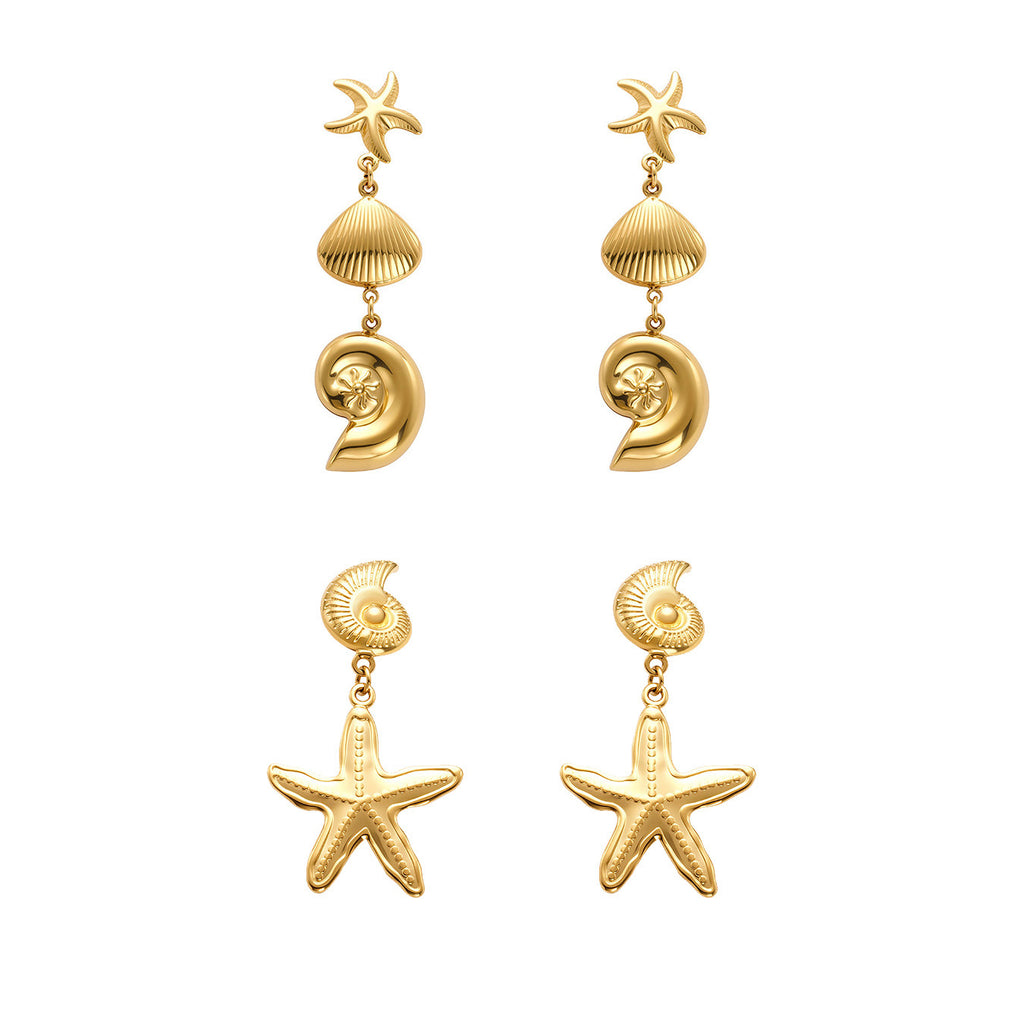Women's Gold PVD Plated Stainless Steel Sea Animals Long Drop Earrings Trendy Fashion Hypoallergenic Drop Earrings