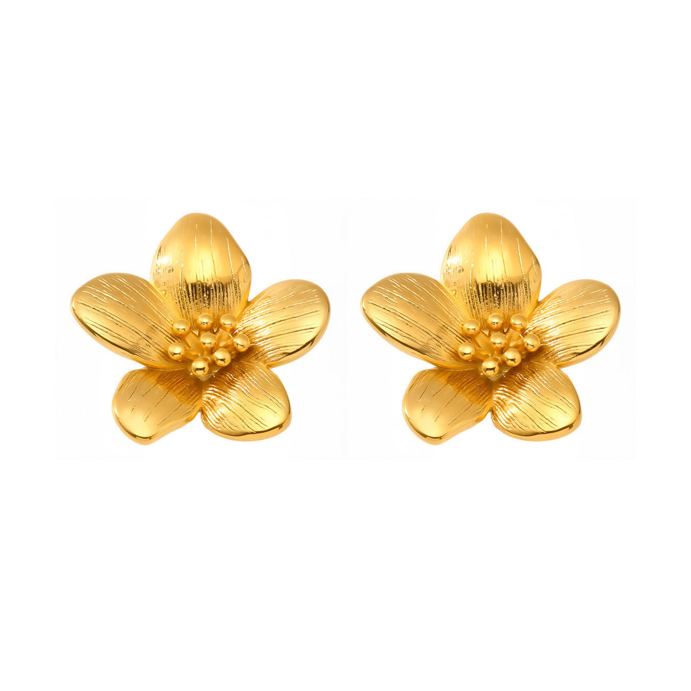 Trendy Stainless Steel Women's Stud Earrings Bezel Setting 18K Gold Plated Vintage Floral Design Waterproof Hypoallergenic
