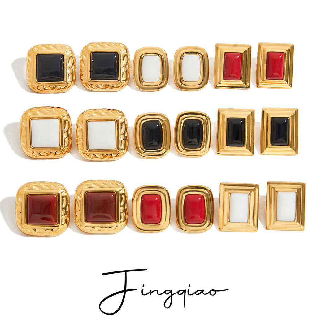 Customizable 18K Real Gold Plated Stainless Steel Stud Earrings for Women Trendy Bezel Setting for Party Occasions