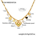 Fashionable Women's Stainless Steel Necklace with Real Gold PVD Plating Pearl Zircon Heart Charm Link Chain Gift Jewelry