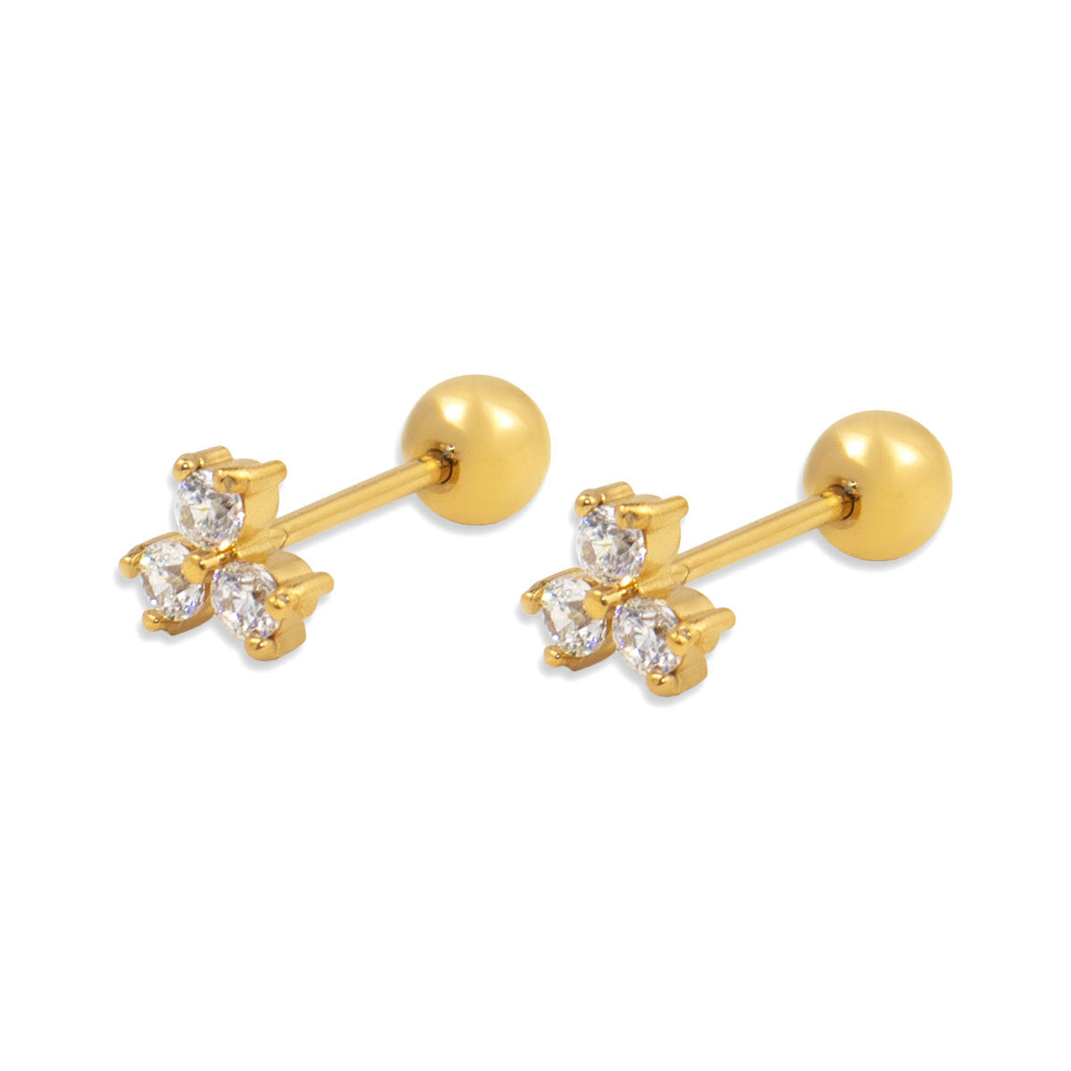 18k Gold PVD Plated Mini Stainless Steel Fashion Stud Earrings with White Zircons Fine Stud Earrings Gold Tiny Stud Earrings